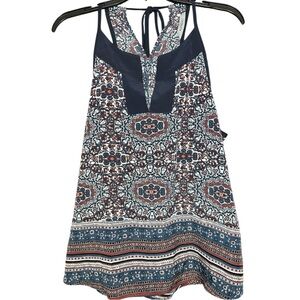 Athleta Medallion Dunes Tank Navy Dark Red Tie At Neck Tassels Large